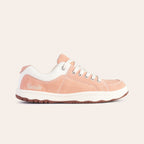 Men's casual pink suede sneakers with white accents and rubber sole, perfect for everyday wear.