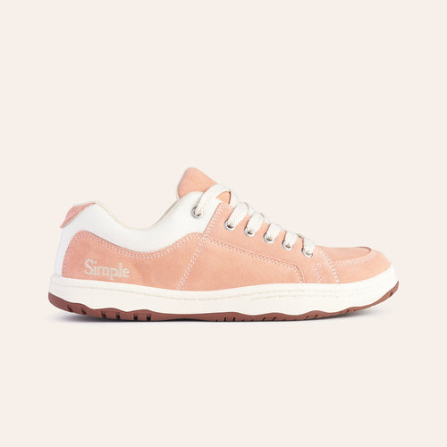 Men's casual pink suede sneakers with white accents and rubber sole, perfect for everyday wear.