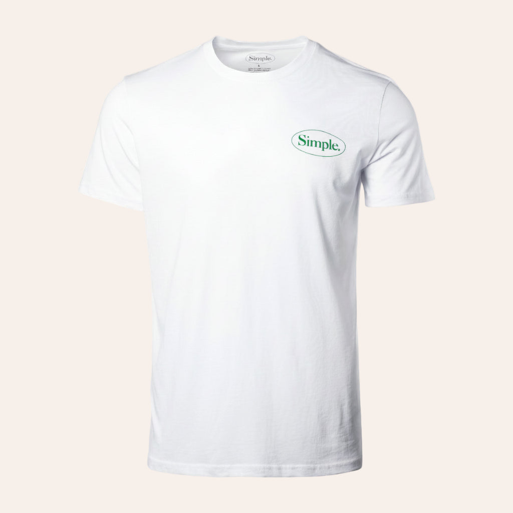 White t-shirt with a logo on a background